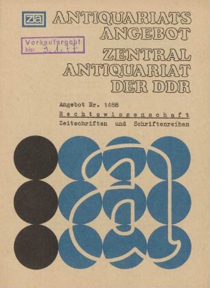 Nr. 1488: Rechtswissenschaft : Zeitschriften und Schriftenreihen