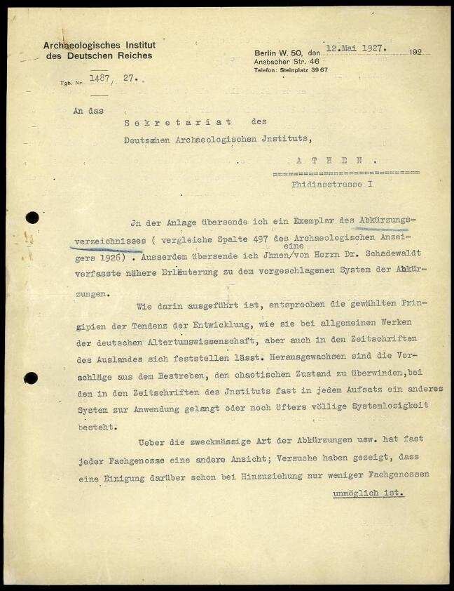G. Rodenwaldt an DAI Athen | Digitalisierung: Deutsches Archäologisches Institut, Athen, Archiv