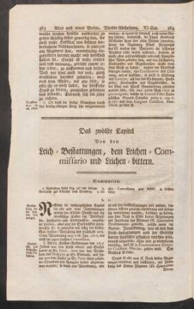 Das zwölfte Capitel Von den Leich-Bestattungen, dem Leichen-Commissario und Leichen-bittern