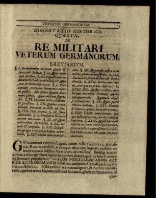Dissertatio Historica Quarta, de Re Militari Veterum Germanorum.