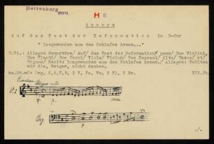 Auf das Fest der Reformation : Allegro Ouverture : pour due Violini, due Flauti, due Corni, Viola, Violon, due Soprani, Alto, Basso et Organo