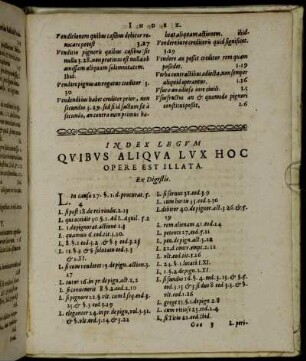 Index Legum Quibus Aliqua Lux Hoc Opere Est Illata.
