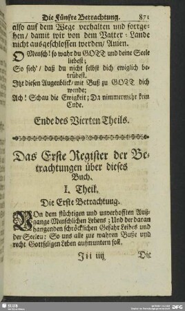 Das Erste Register der Betrachtungen über dieses Buch