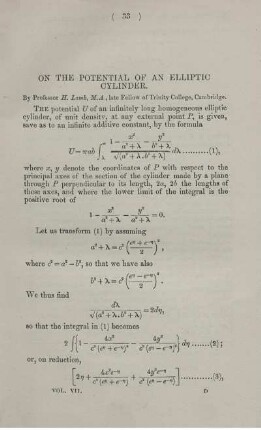 On the potential of a elliptic cylinder.