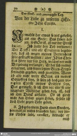 Der fünff- und zwantzigste Tag. Von der Liebe zu unserem Herren Jesu Christo