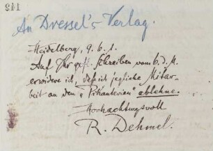 Brief an den Verlag Dressel