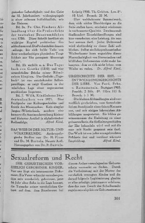 Sexualreform und Recht DER GEBURTSSCHEIN VOREHELICH GEBORENER KINDER.