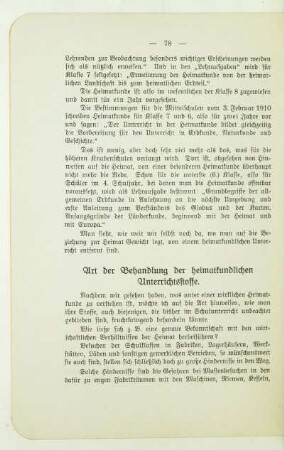 Art der Behandlung der heimatkundlichen Unterrichtsstoffe