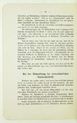 Art der Behandlung der heimatkundlichen Unterrichtsstoffe