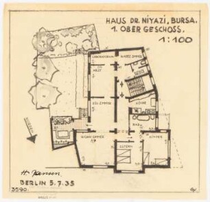 Haus Dr. Niyaki (Wohn- und Geschäftshaus), Bursa Vorentwurf: Grundriss 1. Obergeschoss 1:100