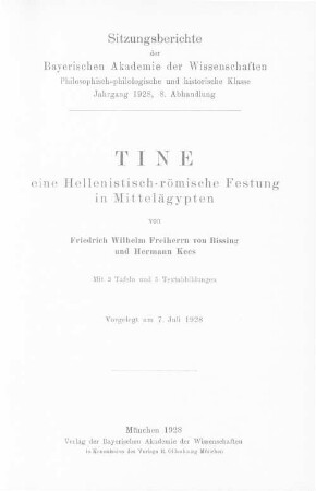 Tine : eine hellenistisch-römische Festung in Mittelägypten