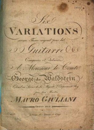 six variations sur un thême original : pour la guitarre ; oeuvre 20me
