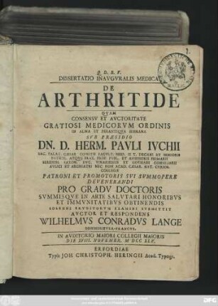 Dissertatio Inavgvralis Medica De Arthritide