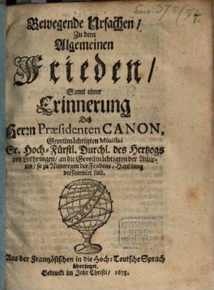 Bewegende Ursachen zu dem allgemeinen Frieden