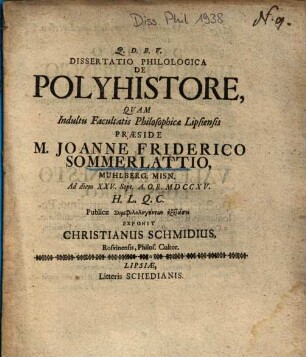 Dissertatio Philologica De Polyhistore