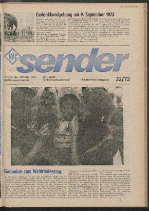 Betriebszeitung 'WF-Sender', Nr.32/1973 (1. Septemberausgabe 1973)