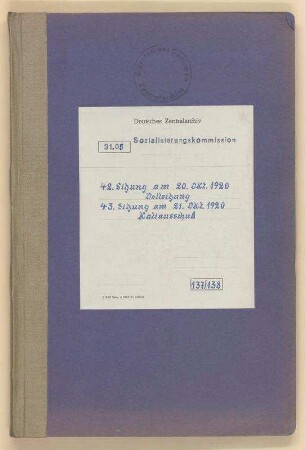 42. Sitzung am 20. Okt. 1920: Vollsitzung