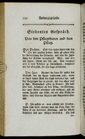 Siebentes Gespräch. Von den Pflugthieren und dem Pflug