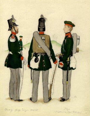 Uniformbild, Hauptmann, Jäger, Gefreiter der Jäger der Schleswig-Holsteinischen Armee