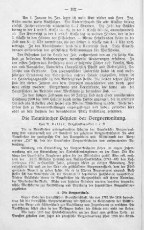 Die Neunkircher Schulen der Bergverwaltung. Von U. Keller.