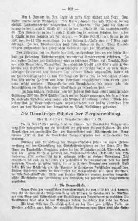 Die Neunkircher Schulen der Bergverwaltung. Von U. Keller.