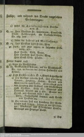 Zusätze und während des Drucks vorgefallene Veränderungen