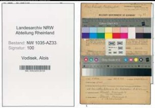 Entnazifizierung Alois Vodisek , geb. 08.04.1901 (Bergmann)