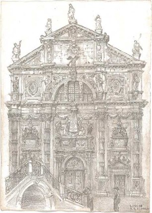 Wach, Hugo; Venedig (Italien); "Zeichnerisches Porträt der Lagunenstadt" bzw. "ein architektonisches Porträt in Lithographien" Vorzeichnungen - San Moisè (Ansicht)