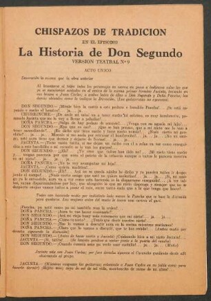 La historia de Don Segundo : Versión teatral No. 9 - Acto único