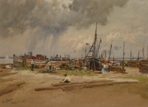 Schiffsarbeiten im Laboer Hafen