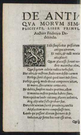 De Antiqua Morum Simplicitate, Liber Primus.