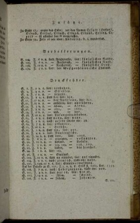 Zusätze. - Verbesserungen. - Druckfehler.