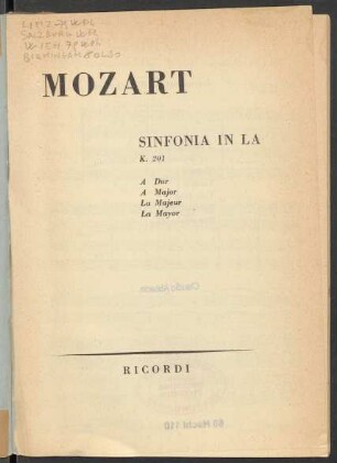 Sinfonia in la : K. 201