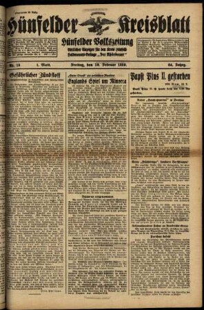 Ausgabe vom Freitag, den 10. Februar 1939.