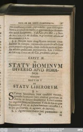 Caput IX De Statu Hominum Diverso Apud Romanos eiusque