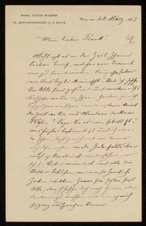 62: Brief von Hermann Victor Wagner an Gottlieb Planck, Wien, 20.3.1897