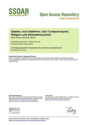 Spielen, nicht belehren: über Computerspiele, Religion und Selbstwirksamkeit