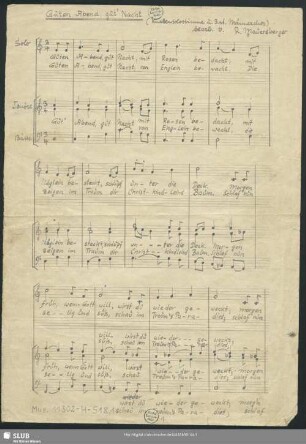 Wiegenlied - Mus.11302-H-518,1 : V, Coro - C; RMWV 425/1. Fassung