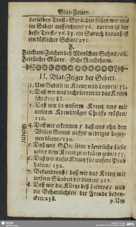 II. Blat-Zeiger der Gebet