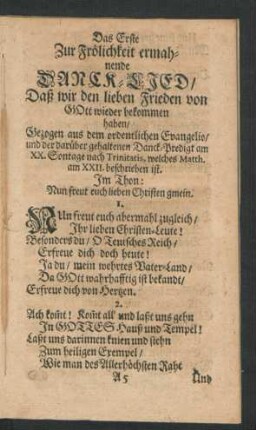 Das Erste Zur Frölichkeit ermahnende Danck-Lied ...