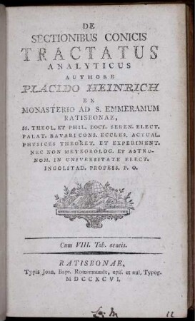 De sectionibus conicis tractatus analyticus : Cum VIII. Tab. aeneis