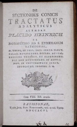 De sectionibus conicis tractatus analyticus : Cum VIII. Tab. aeneis