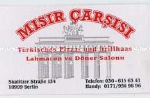 Visitenkarte eines türkischen Restaurants in Berlin