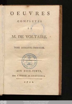 Tome Soixante-Troisieme = Dictionnaire Philosophique,Tome XII.: Oeuvres Completes De M. De Voltaire