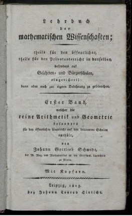 Bd. 1: Lehrbuch der mathematischen Wissenschaften. Erster Band