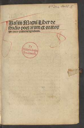 De legendis libris gentilium. Lat. von Leonardus Brunus Aretinus