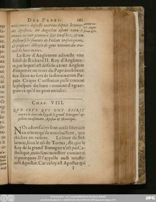 Chap. VIII. Que Ceux Qui Ont Escrit contre le livre du Rouy de la grand' Bretagne l'appellent iniustement Apostat & Heretique.