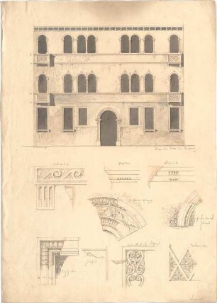 Zocher, Ernst; Verona (Italien); "Palazzo bei Ponta dei Bonsari" - Aufriss, Details