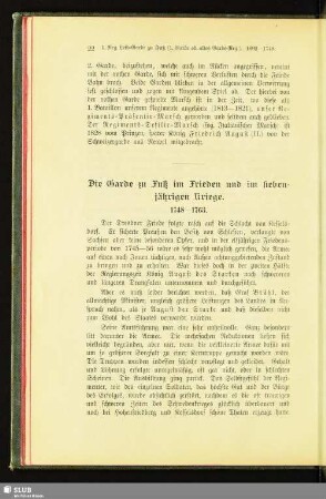 Die Garde zu Fuß im Frieden und im siebenjährigen Kriege. 1748-1763