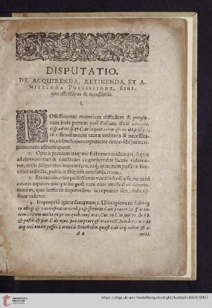 Disputatio: De Acquirenda, Retinenda, et Amittenda Possessione, eiusque effectibus & accessoriis